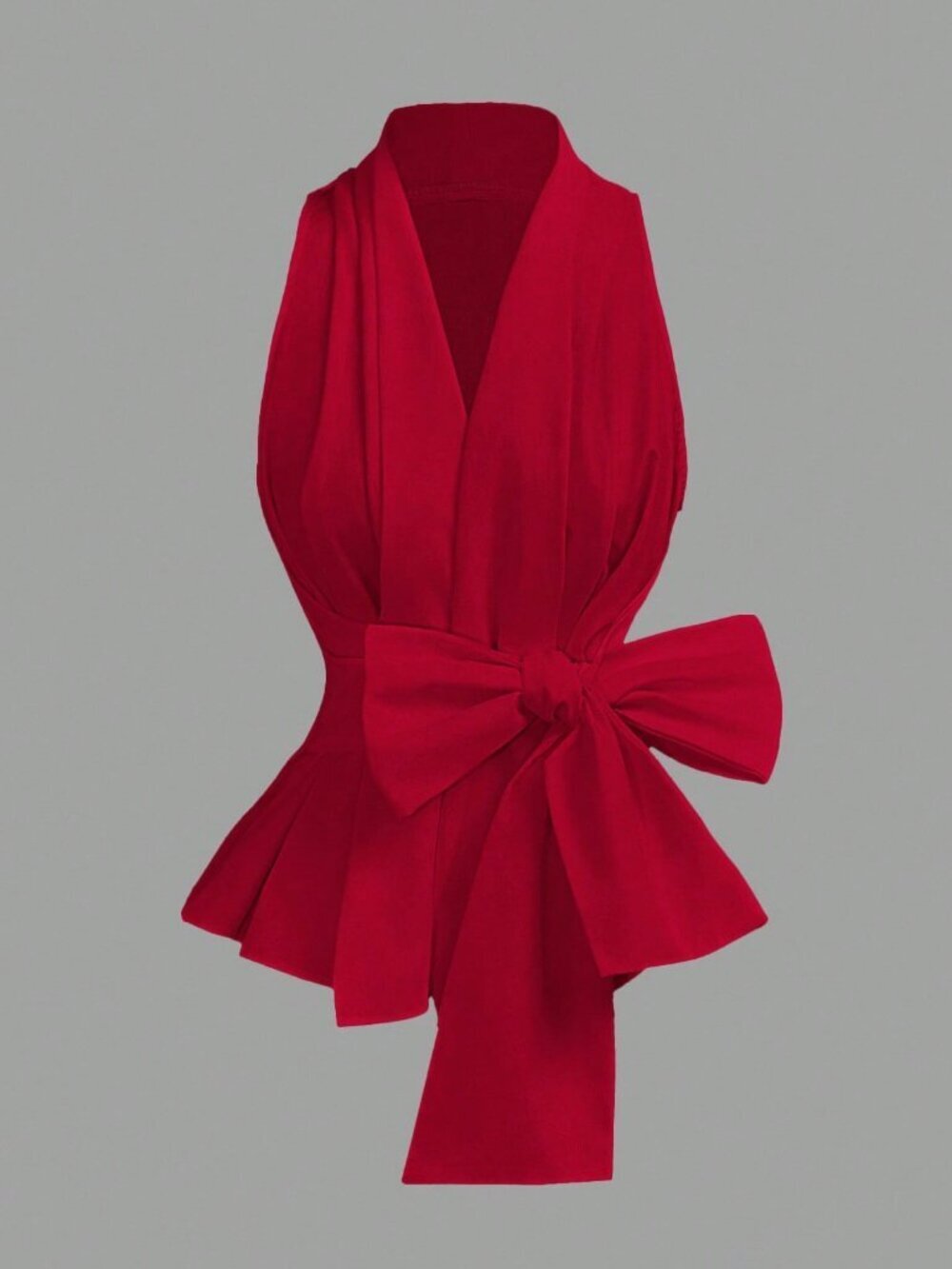 Red Elegant Women's Casual V-Neck Bowknot Tie Blouse